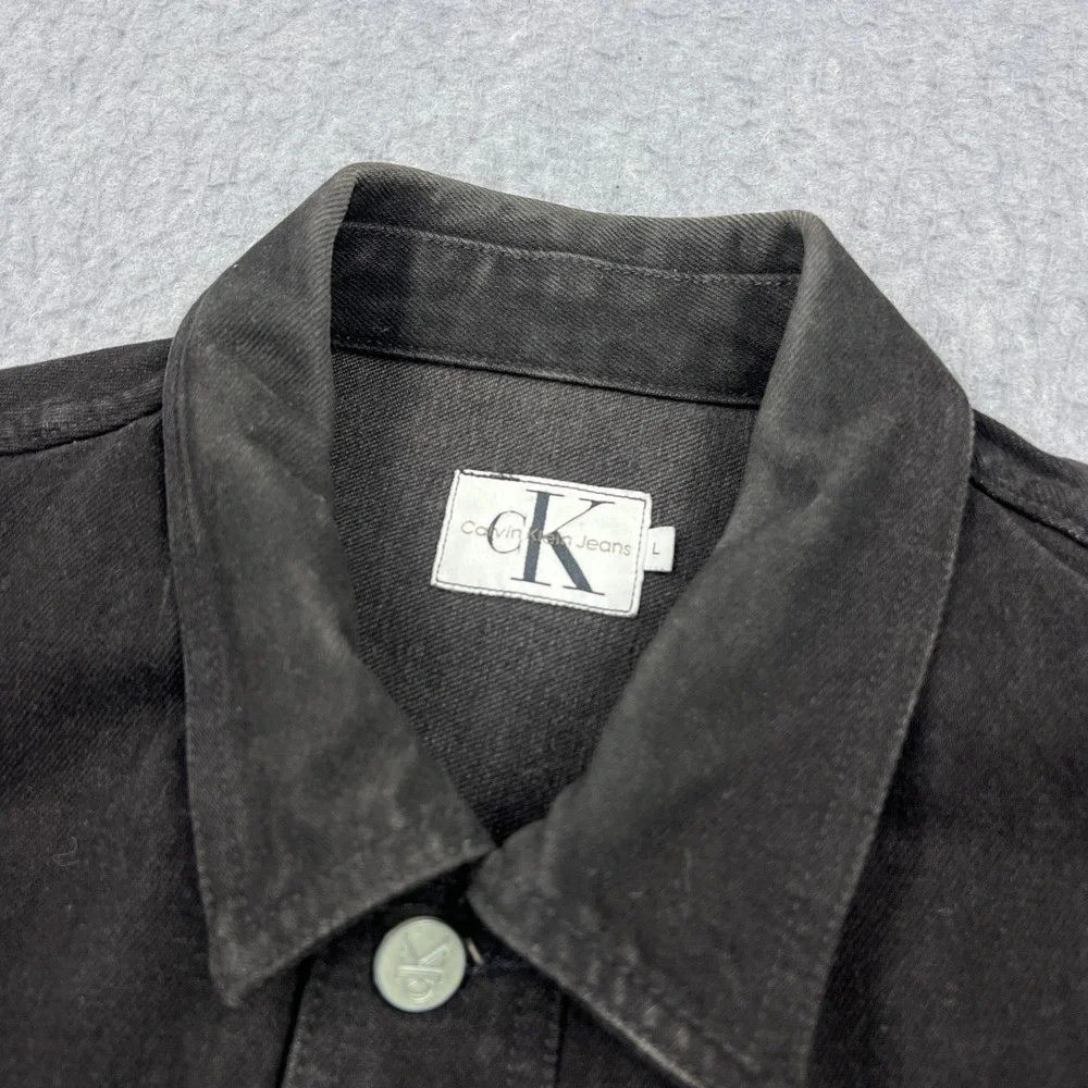 VTG Calvin‎ Klein Jean Jacket Men's Large Black Denim Trucker Hand Pockets USA